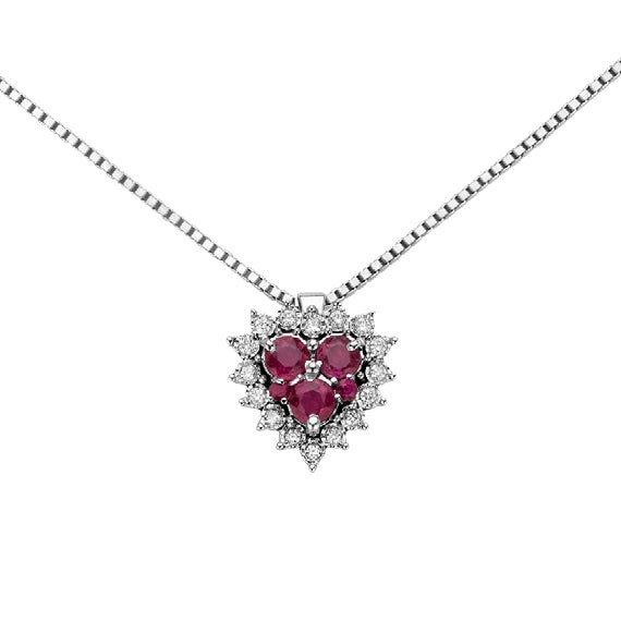 Collana Donna Oro cuore Rubino Oro Bianco 18Kt con diamanti DHPR9130.004