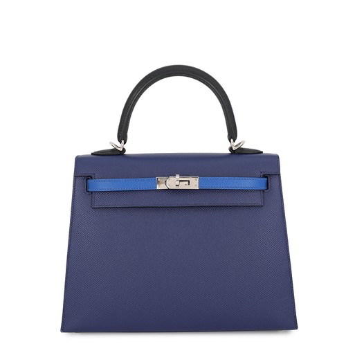 HERMES Kelly Sellier tricolor Size 25 Epsom Blue Saphir/Blue France/Black