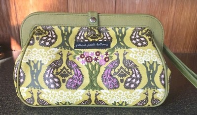 Petunia Pickle Bottom Green/Purple Peacock Diaper Bag Tote W/  Changing Pad Baby