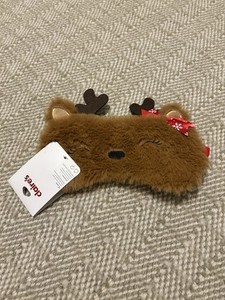 Claire's Brown Reindeer Sleep Mask with Red Bow Plush Holiday Design