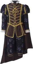 Men's Brown Blue 2-Piece Suit Floral Embroidered Western Wedding Prom Slim