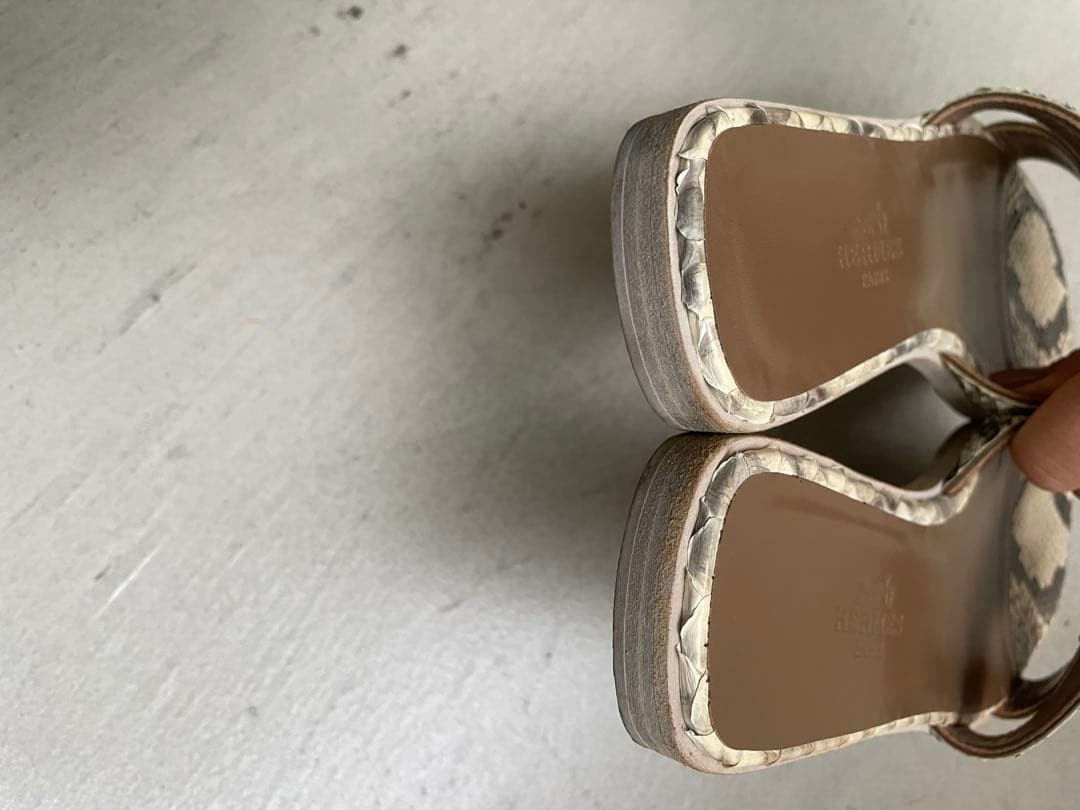 HERMES Etoupe Oran Python Sandals 34 - image 7