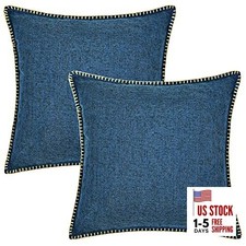 Linen Pillow Covers 18 x 18 Inch Pack of 2 Farmhouse 18 x 18-Inch Dark Blue