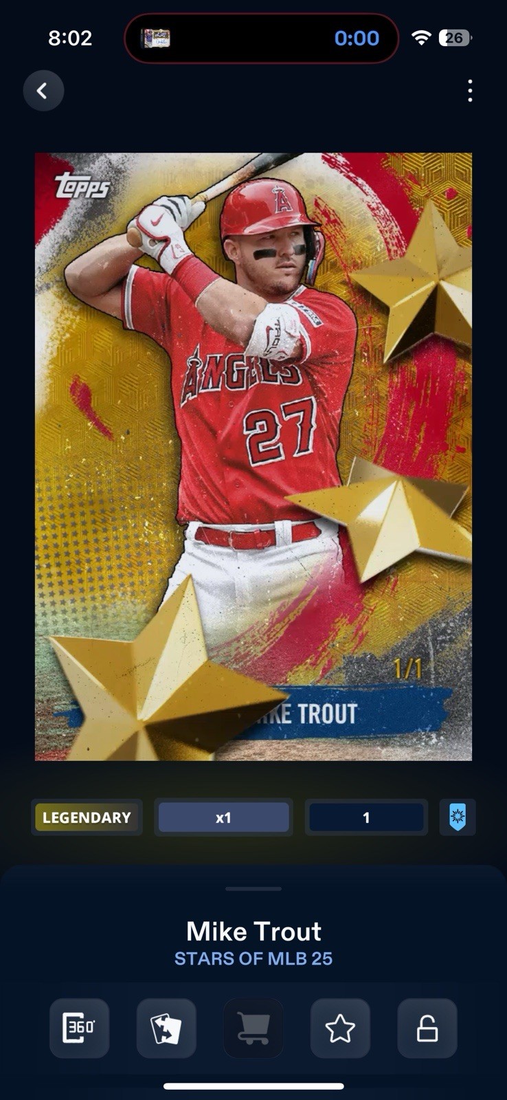 2025 DIGITAL Topps Bunt Series 1 - Stars of MLB Mike Trout 1/1 Gold Motion Card.