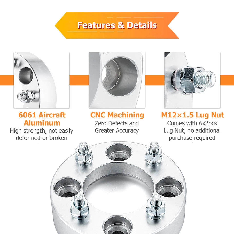 4PCS 2.0" 6x5.5 M12x1.5 Wheel Spacers For Lexus Toyota 4Runner Ford Ranger GMC - Image 3 of 4