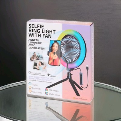 EURODOMEST SELFIE RING LIGHT WITH FAN RGB EFFECT & 6 SOLID COLORS