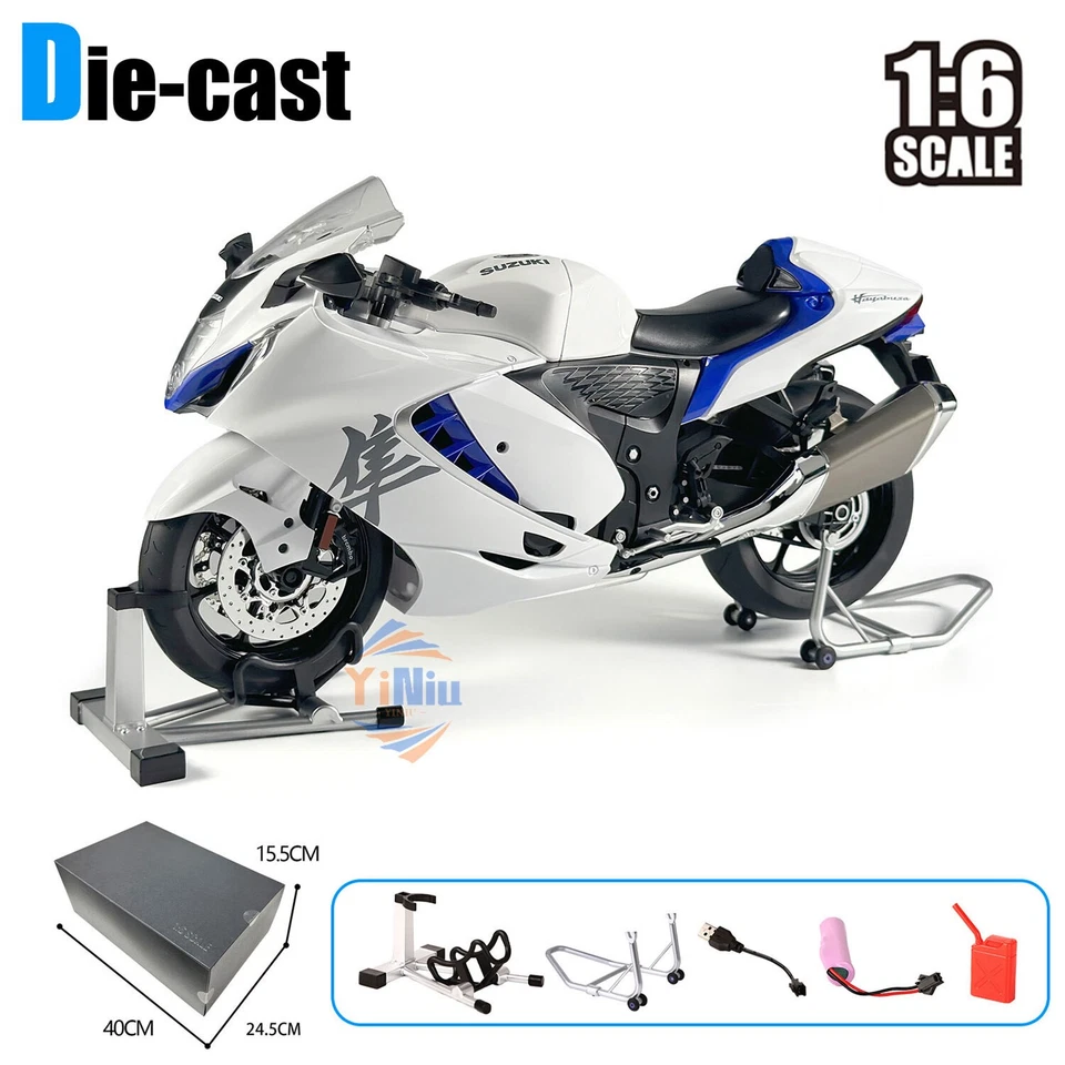 1:6 Suzuki Hayabusa 1300R Diecast Alloy Motorcycle Model w/ Ignition Start White - Image 2 of 4