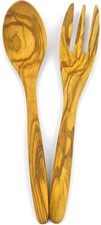 100 Natural Olive Wood Spoon Fork Set, 7 Inch Wooden Utensil Set for Eating, Re