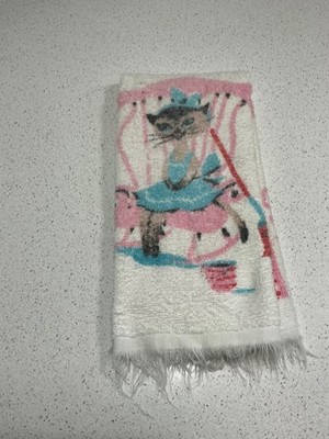 Cannon MCM Siamese Cat Hand Towel Pink White Vintage