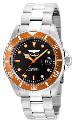 Invicta Pro Diver 22022 Men's Round Black Dial Orange Bezel Analog Date Watch