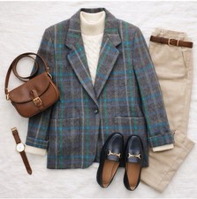 Vintage Liz Claiborne Wool Plaid Blazer Jacket Women 12 Academia Preppy 90s