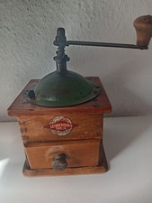 Vintage Leinbrock's Ideal Kaffeemühle Holz grün Feinmahlendes Stahlmahlwerk 