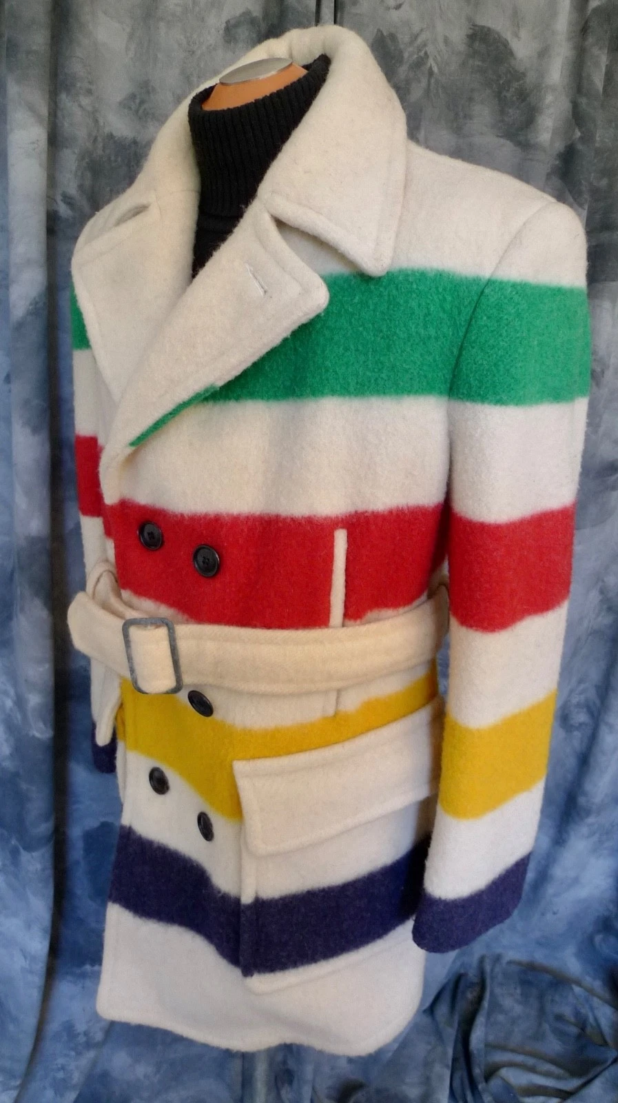 SUPERB! Mens HUDSON BAY Co HBC WOOL 4 POINT Blanket Coat Jacket STRIPED CLASSIC! - product detail image 3