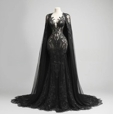 Victorian Prom Dress Gothic Tulle Appliqu Floral Shawl Mermaid Bridal Gowns