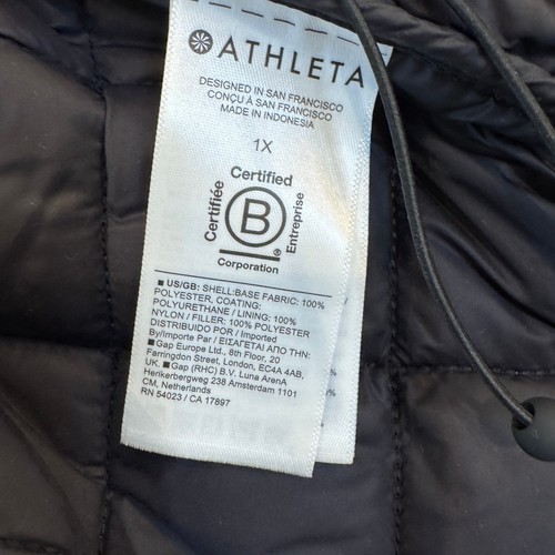 Athleta Whisper Featherless Luxe Quilted Velvet Vest 1X Black EUC - Picture 6 of 9