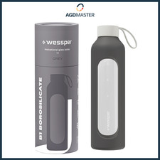 Trinkflasche 1L Glas Wessper B1 BOROSILICATE Grau mit Silikonetui BPA-frei