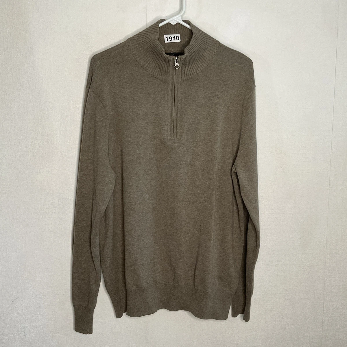 Pull Homme J.Crew En Laine D'Agneau – Gris Avec Zip 1/4 – Taille L – Occasion Très Bon État