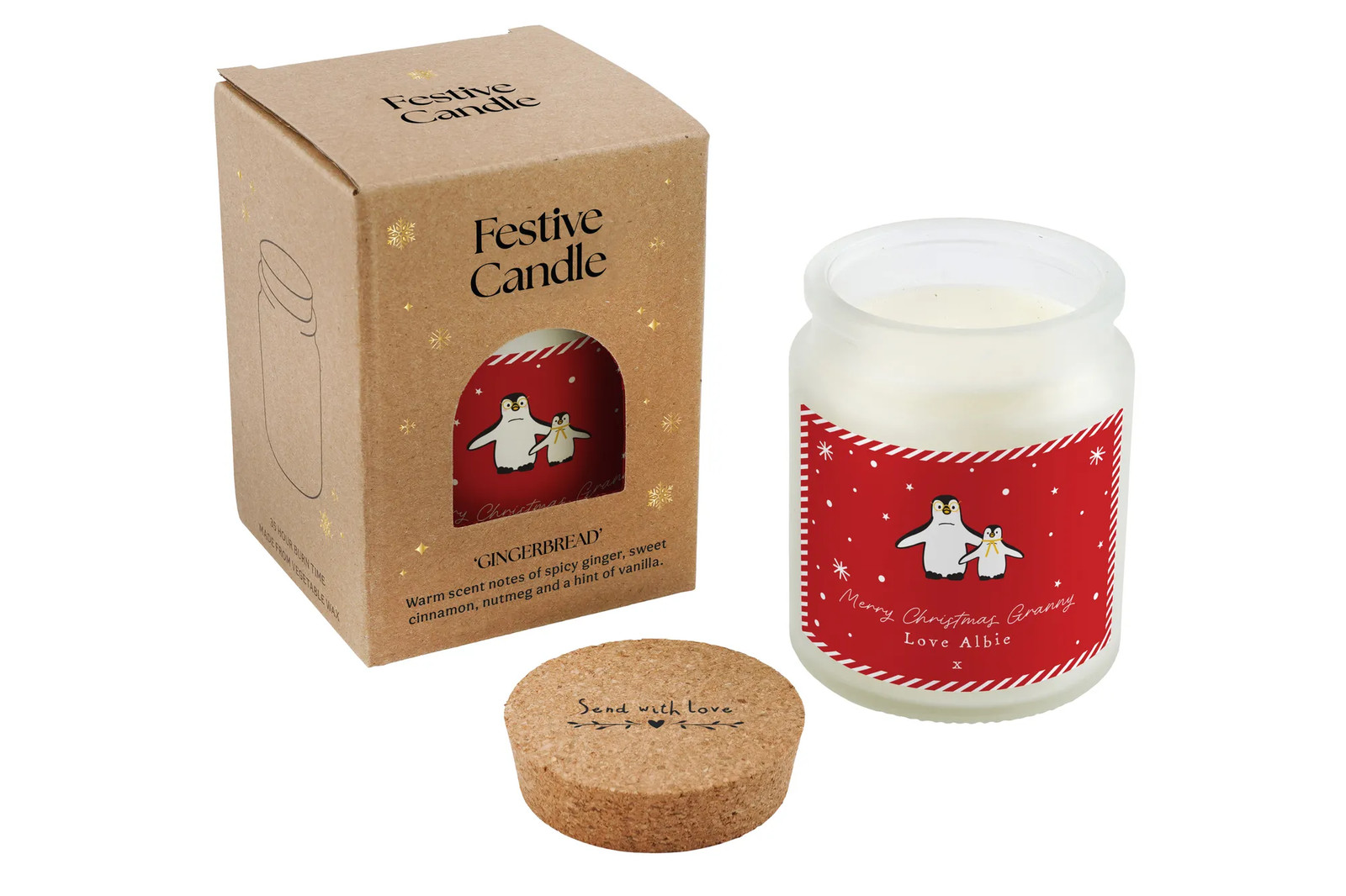 Personalised Gingerbread Scented Christmas Candle | Penguins Winter Décor