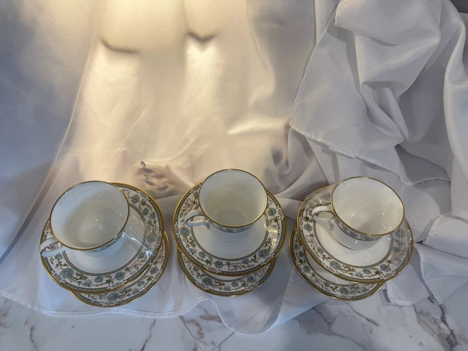 Vintage Noritake Sakura 9704 Bone China Teacup & Saucer Set of 6 Gold Trim Japan - Image 4 of 4