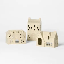 Set of 3 Ceramic Christmas Houses Beige - Threshold designed with Studio