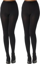 MANZI Women'S Super Opaque Tights 2 Pairs 120 Denier Warm Control Top High Waist