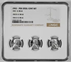 1943 P D S 1c Lincoln Steel Wheat Cent Set NGC Graded MS 62 Three Coin Holder