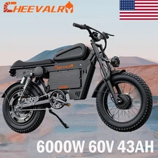 NEW 6000W Electric Motorcycle 60V 43AH 20*4.5" All Terrain E Dirt Bike 45 MPH US