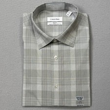 Calvin Klein Steel Men's Stretch RegFit Dress Shirt Olive Multi 16 34-35 85
