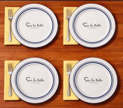 Sur La Table 4 SIDE  Plates Classic Bistro-Design Blue Rim Striped Set/4 New
