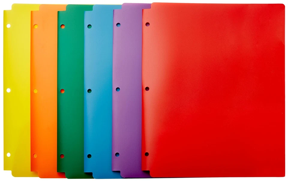 Amazon Basics Plastic 3-Hole Punch File Folders with 2 6-Pack, Assorted Color - Image 1 of 4