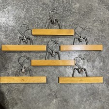 Lot Of 6 Setwell Vintage Wooden And Metal Pants / Skirt Hangers 10"