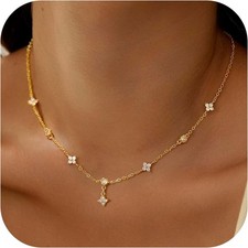 M MOOHAM Gold Clover Heart Pearl Butterfly Star flower Choker Necklace for Women