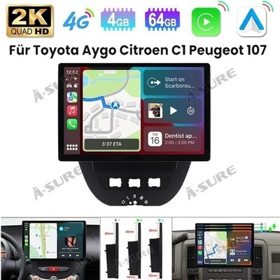 13.1'' 4G+ Lte Android14 Autoradio CarPlay Für Toyota Aygo Citroen C1 Peugeot 107