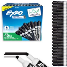 Dry Erase Markers, Low Odor Ink, Black, Chisel Tip, 40 Count - Whiteboard, Ca...