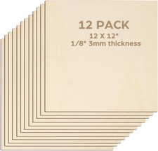 Basswood Sheets for Craft, 12 Pack, 12 X 12 X 1/8 Inch, 3Mm Thick Plywood Sheets