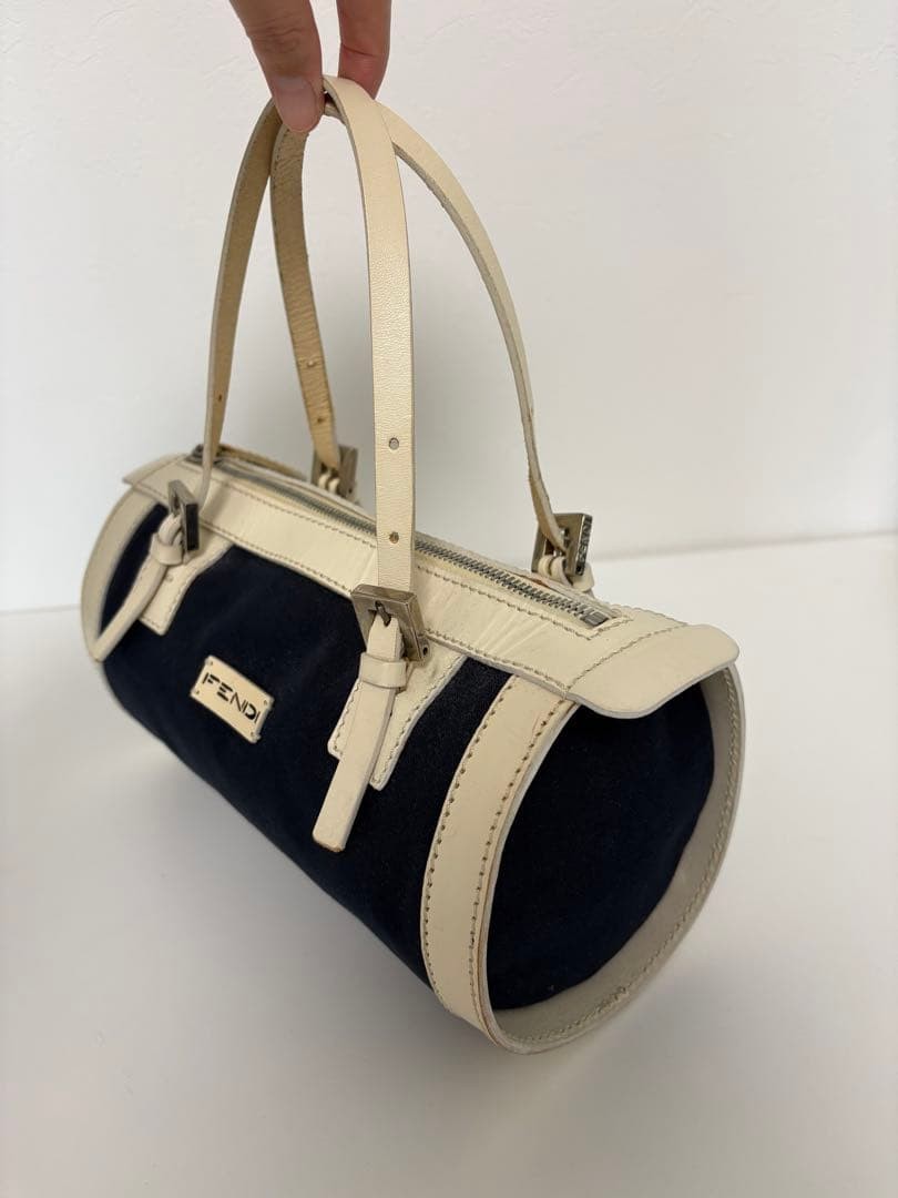 FENDI Hand Bag Tote Purse Logo Leather Navy Authentic thumbnail 14