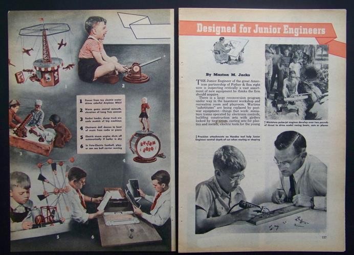 1946 Toy pictorial Kelmar's Airplane Whirl-Doepke-Long Tom Cannon-Bucket Loader