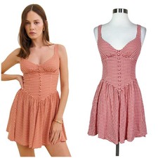 Reformation | Wynn Gingham Plaid Print Red White V Neck Sexy Summer Mini Dress 6