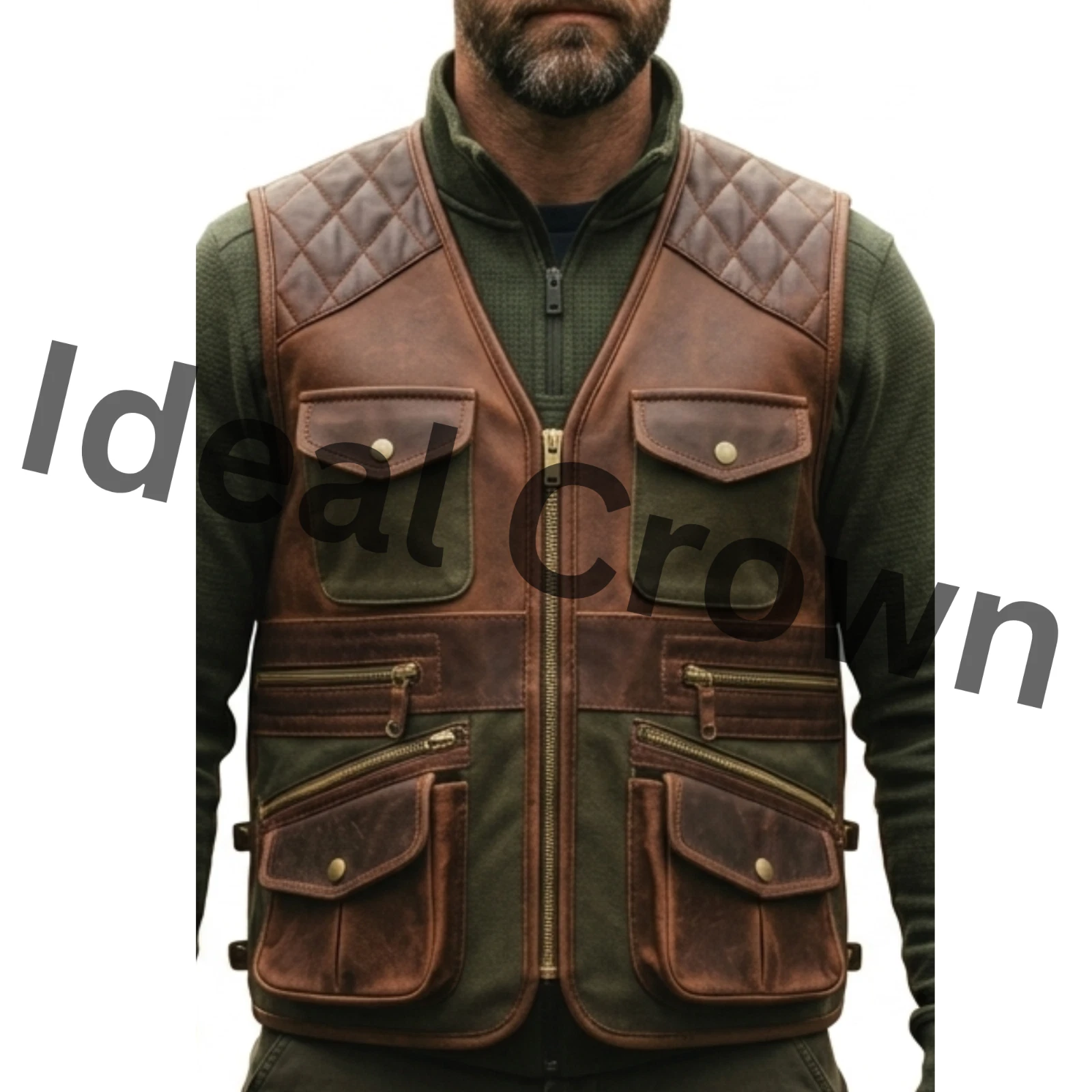 Handmade Leather Hunting Vest Men Outdoor Utility Shooting & Fishing Game Vest