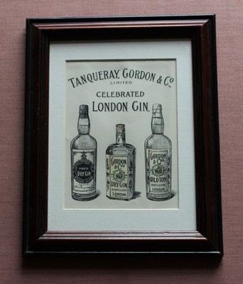 Gerahmt ~ Original antike Werbung ~ Tanqueray, Gordon & Co, Celebrated London Gin