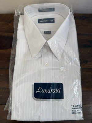 #ad VTG Sears Luxurata White Dress Shirt NOS 17 32 33 Perma Press Korea LS REG CUT $29.99