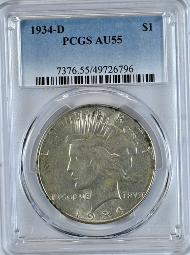 1934-D PEACE Silver Dollar AU55 PCGS Graded $1 Coin 7376