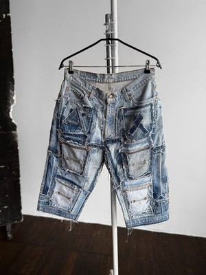 Levis 512 Rare Custom Blue Boro Patchwork Deconstructed Cut Off Shorts 32, S/M