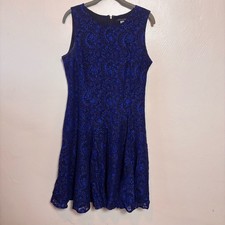 Tommy Hilfiger Womens Dress Sleeveless Lace Flare Blue Back Zipper Lined Size 12
