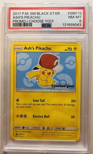2017 Pokemon Sm Black Star Promo #SM113 Ash'S Pikachu PSA 8
