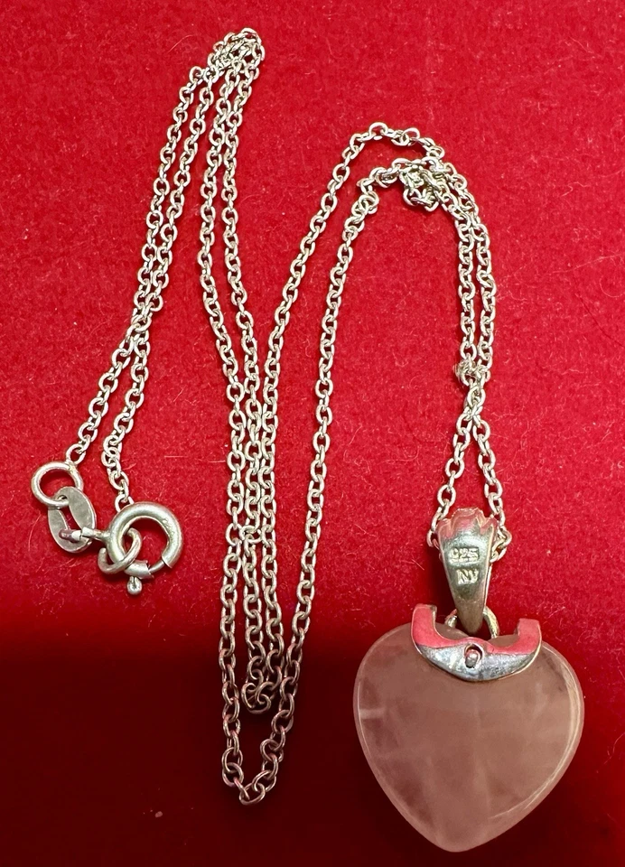 COLLAR COLGANTE CORAZÓN CUARZO ROSA CON CUBIERTA PLATA ESTERLINA 925 Foto 2 de 3