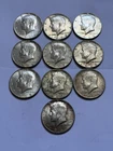 Kennedy Half Dollar 40% Silver Coins (Lot of 10) 1965-1968, Circulated.
