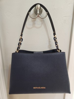 Michael Kors Purse Navy Blue Saffiano Leather Portia Top Handle Bag