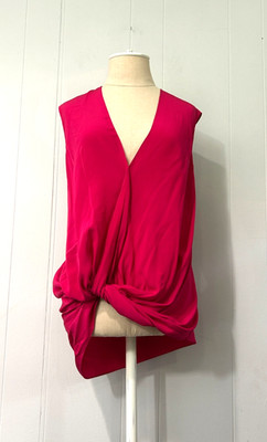 Lanvin River 2015 Twist-Hem Top Pink Fuchsia  Silk Size 36 Sleeveless Blouse