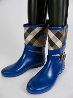BURBERRY BLUE RUBBER BOOTS HOLLOWAY NOVA CHECK CANVAS GUMMISTIEFEL